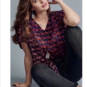 CAbi  The Bonus Print Short Sleeve Blouse in Abstract Houndstooth